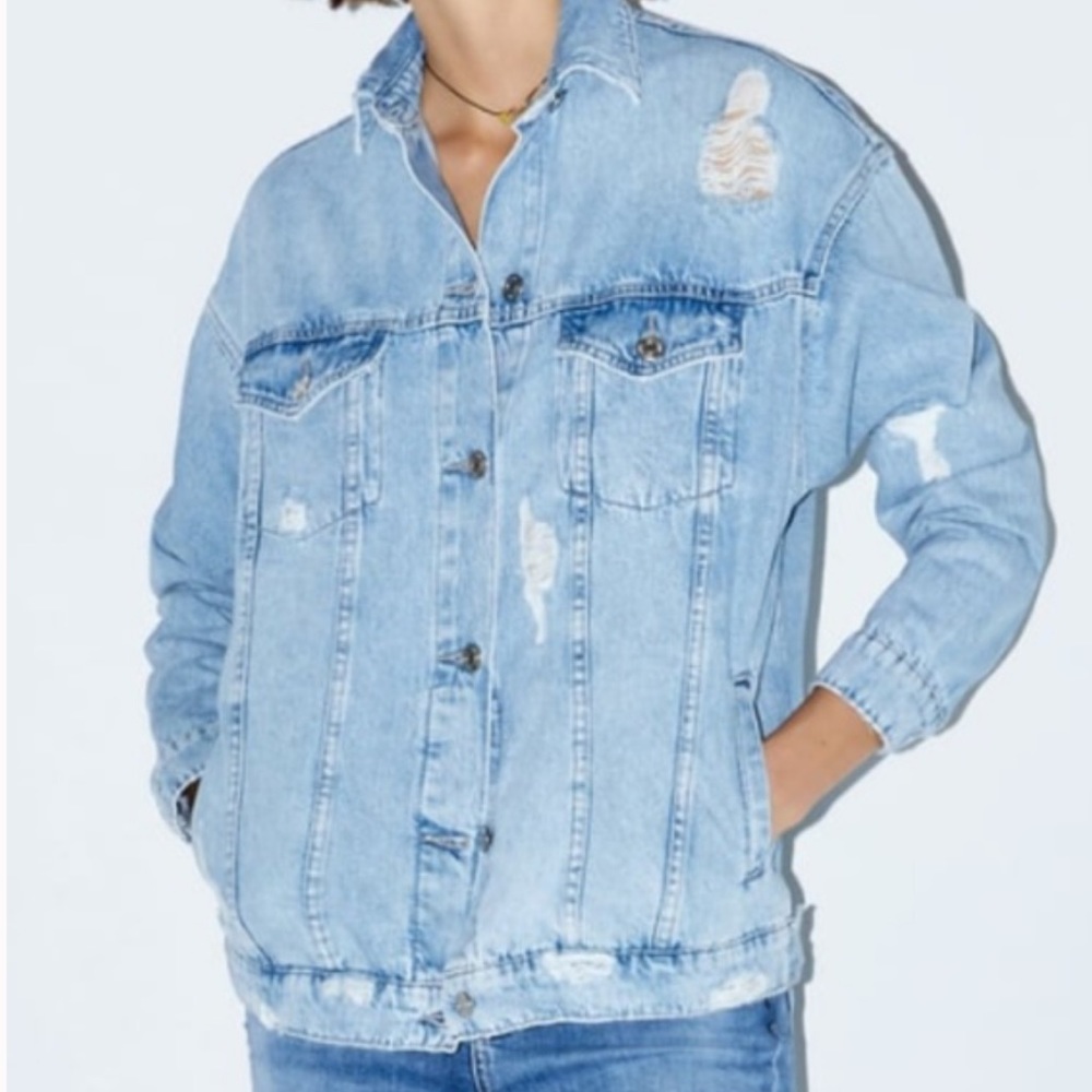Zara Oversized Distressed Denim Jacket